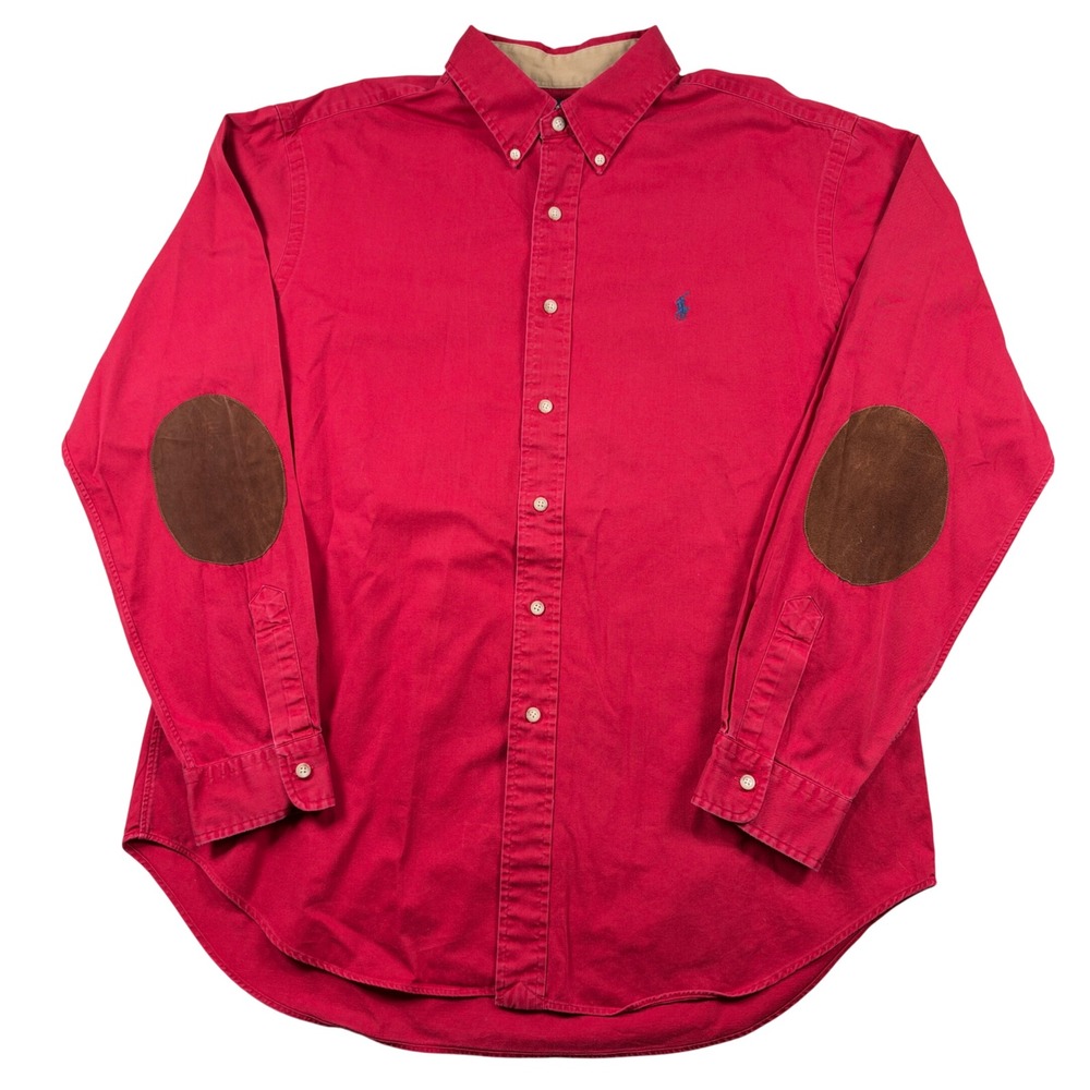Ralph Lauren Button Down Mens XL Red Elbow Patches Classic Fit Long Sleeve Shirt